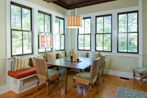 dark window frames inside a home